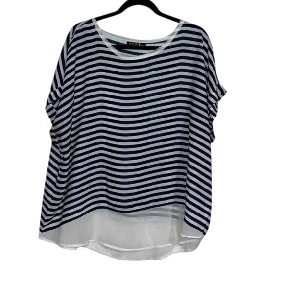 A.n.a Navy & White Striped Womens Top 1X - Picture 1 of 8